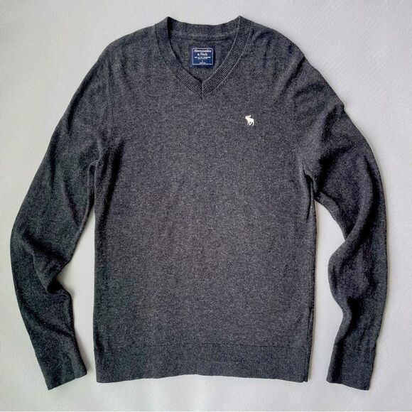 Abercrombie & Fitch Gray V Neck Wool Blend Sweater Men’s Size Large - Picture 1 of 5